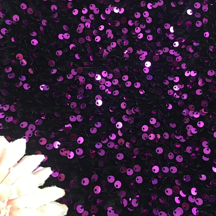 In Stock 37 colors 5mm large Shiny Multi-color Holographic 100Polyester Stretch Embroidered Sequin Velvet Fabric for Dress