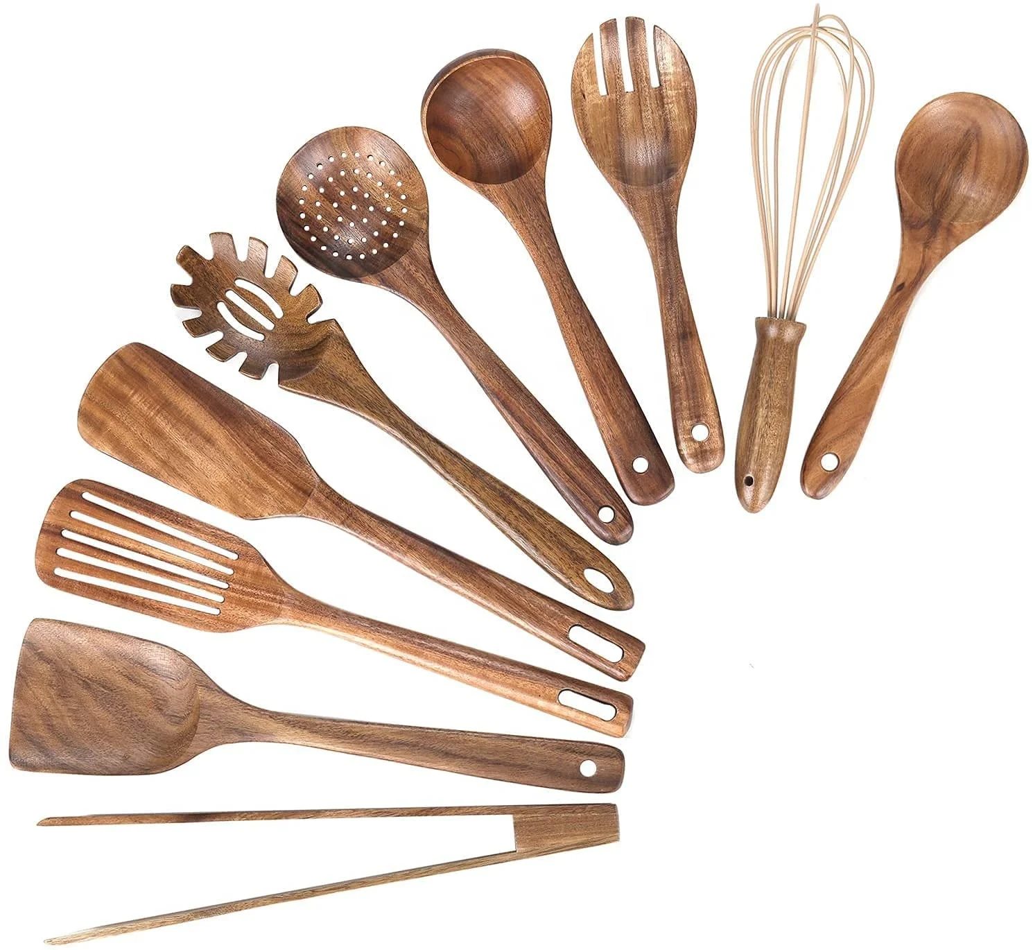 Nonstick Kitchen 8Pcs Wooden Cooking Utensils Set Teak Wooden Spoons For Cooking
