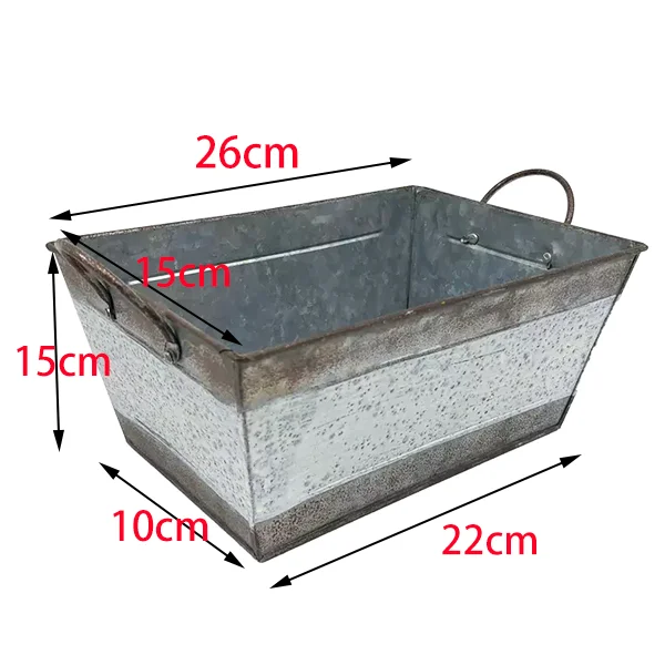 Винтажные прямоугольные металлические горшки ведро оцинкованные для выращивания овощей и фруктов с металлическими ручками