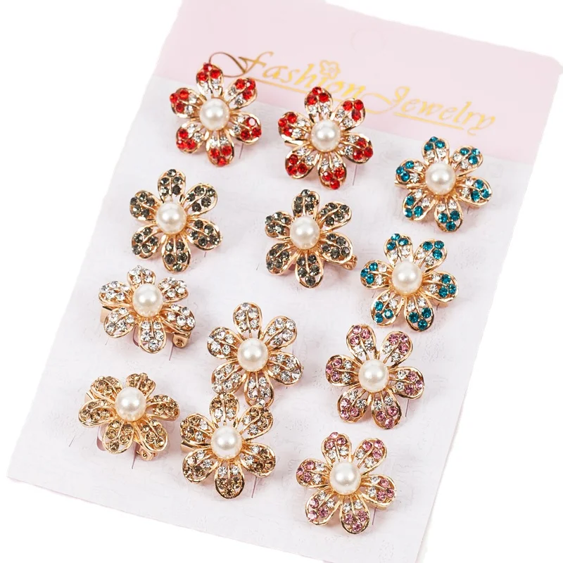 Fashion Scarf silk decoration Gold Rhinestone Crystal Pearls Flower Brooches for Women Wedding Bridal Party Brooch Pins