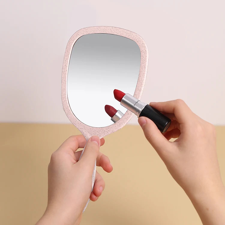 factory portable professionnel mini miroir de maquillage glass handheld mirror with pink frame for travel