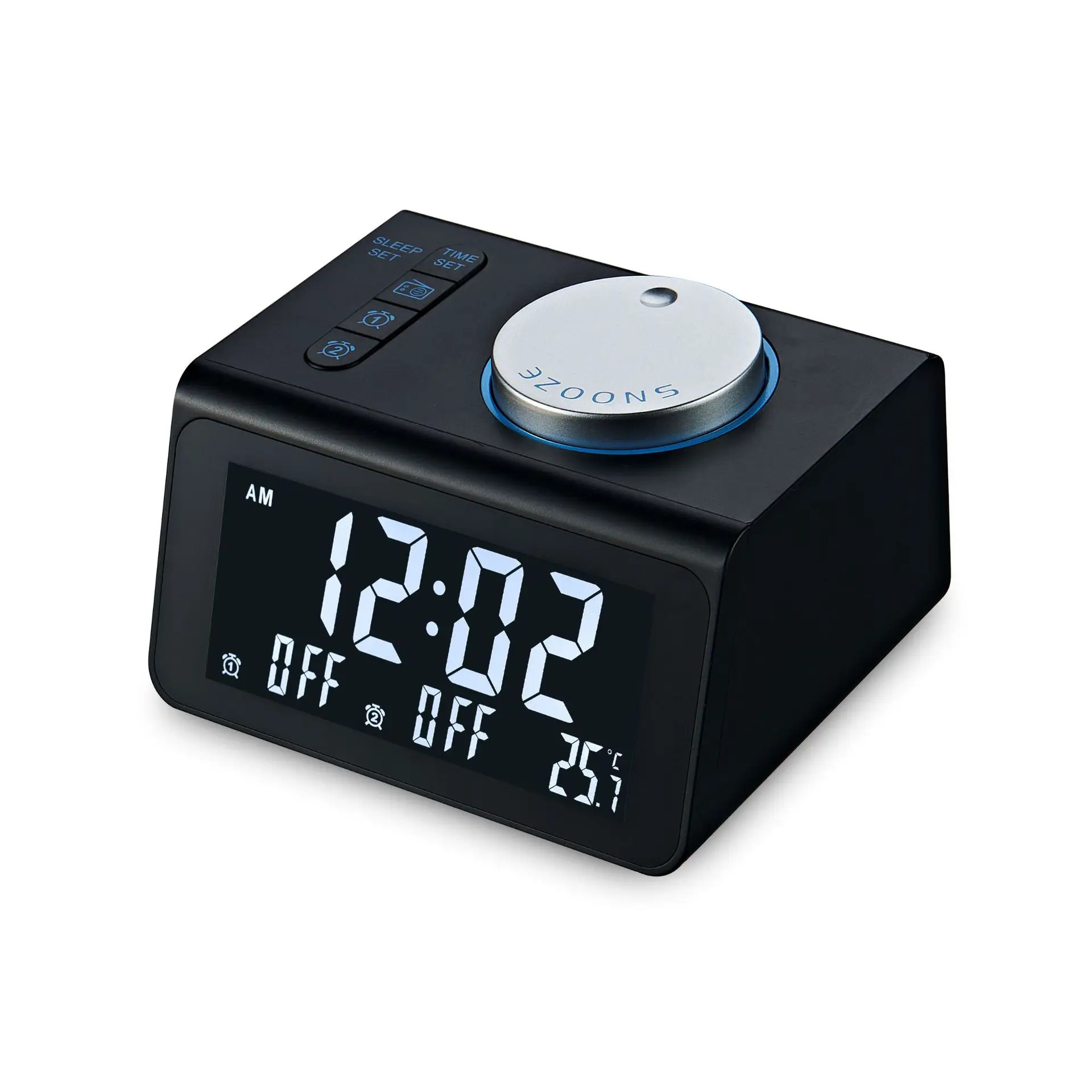 Digital bedside Alarm Clock with FM Radio Dual USB Charging Ports AUX Temperature Detect Snooze Hotel room