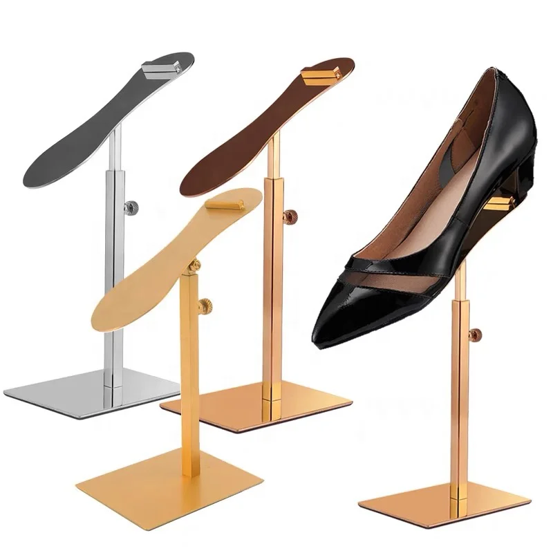 Retail Adjustable Height Metal Shoe Display Stand Golden Silver High Heel Shoes Display Racks Holder