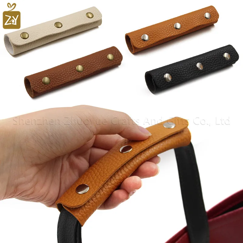 Handbag Handle PU Leather Wrap Cover, Luggage Grip Protector Saddle with Brass Clasp for Shopping Bag Suitcase Tote Bag