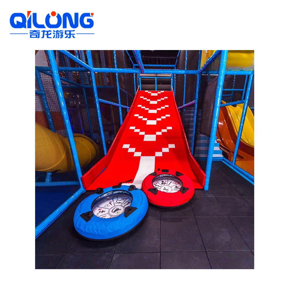 Indoor Playground Equipment With Big Slides Straight Slide And Zip Line