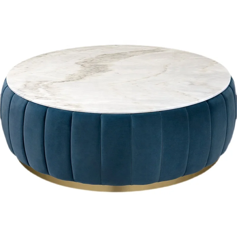 Modern luxury gold stainless steel round white marble coffee tea table living room velvet petal round marble top coffee table