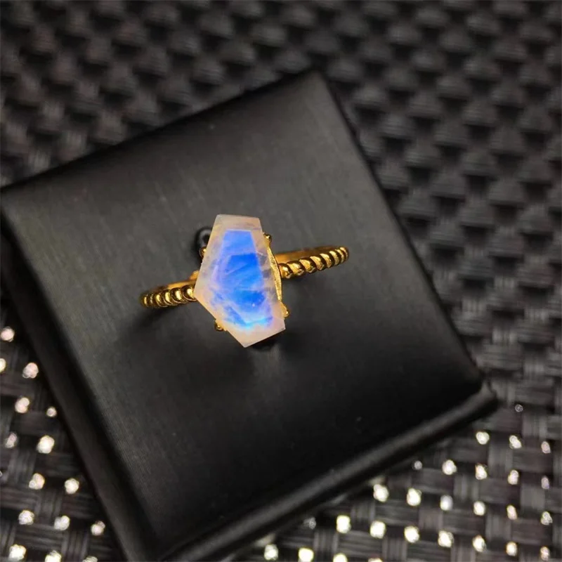 Natural crystal jewelry loose gemstone healing blue moonstone rings for gifts
