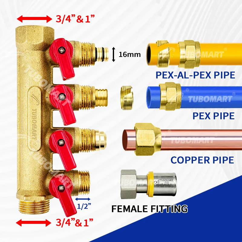 Tubomart  collettori riscaldamento floor brass heating Brass PEX Manifolds Valve water manifolds plumbing heating system