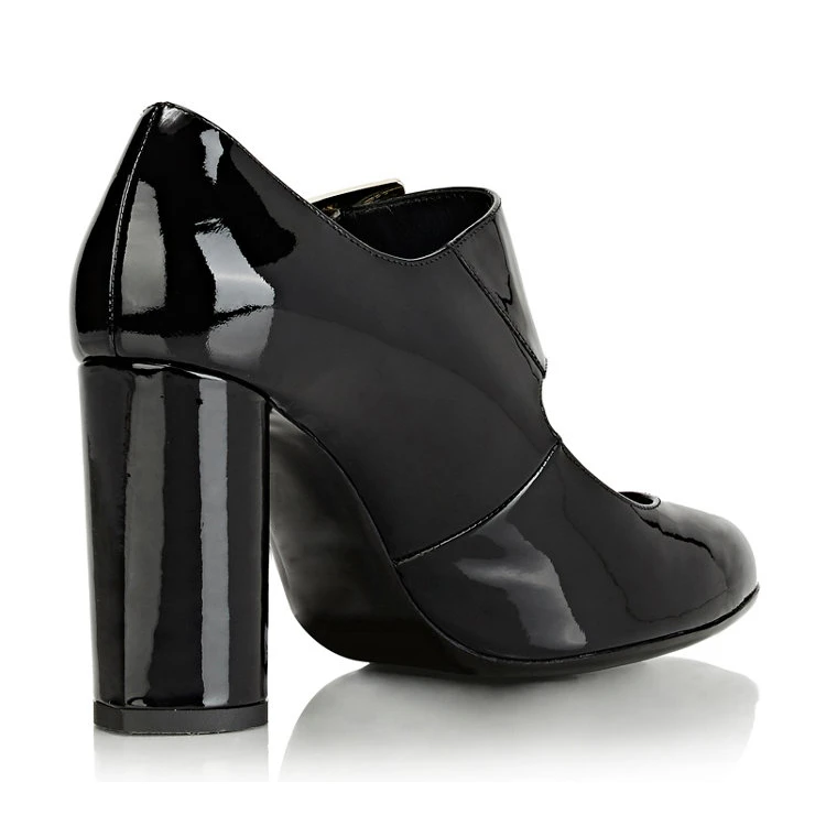 New style luxury loafer black leather and striped upper buckle strap pointed toe chunky high heel women mary jane pumps shoes