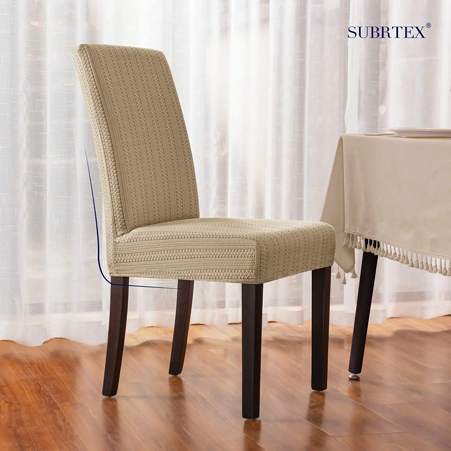 
Dining Chair Slipcovers Striped Jacquard Stretch Chair Covers Removable Parsons High Back Chair Protector for Kitchen 