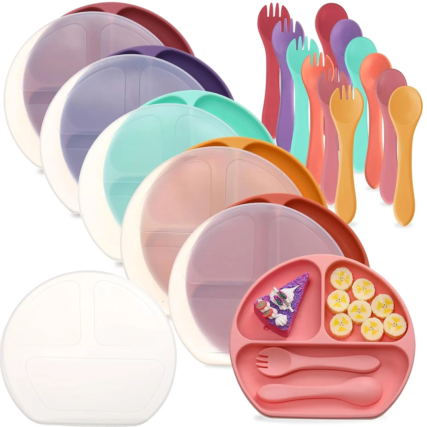 Silicone Infant and Toddler Feeding Plates Spill Resistant Easy to Clean Feeding Plates Bpa Free Silicone Plates