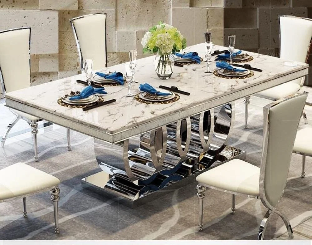 Modern Home Furniture Luxury Dining Table Set Stainless Steel  Marble Dining Table