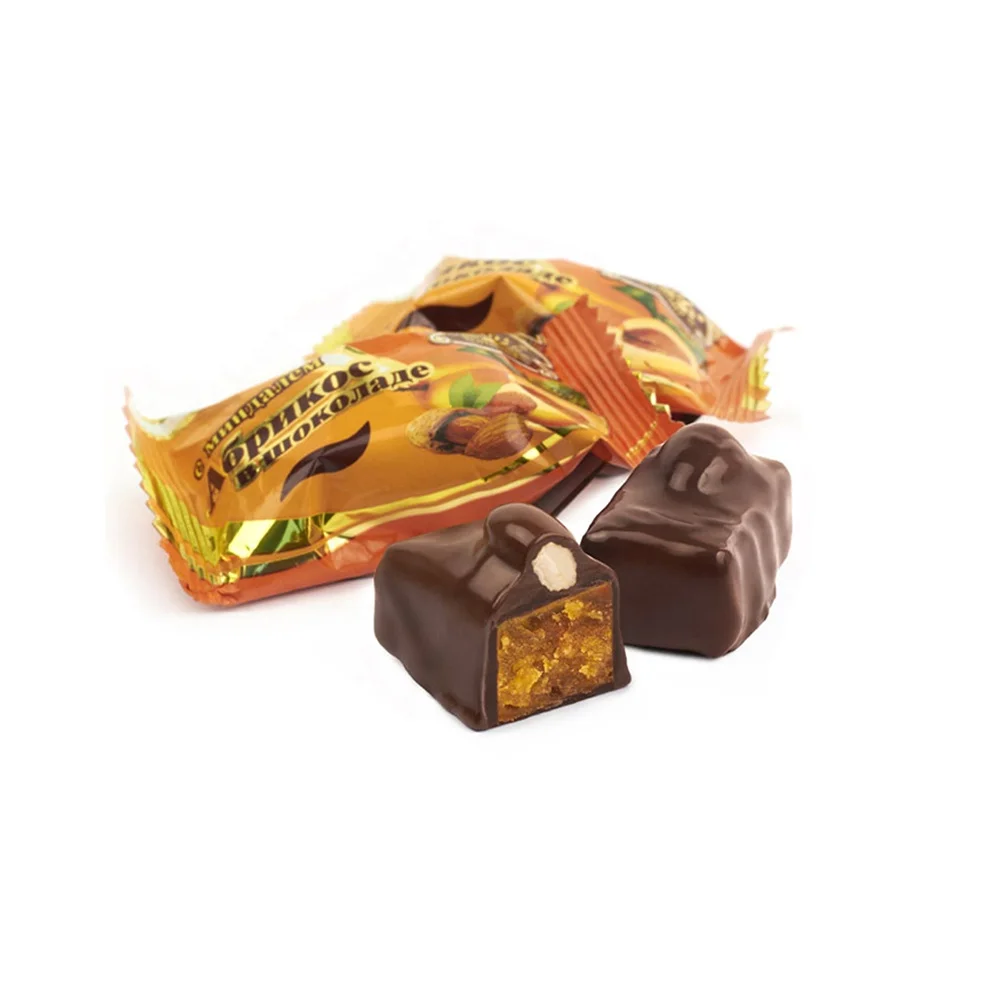 
Dark chocolate covered dried fruits with almond candies confectionery 