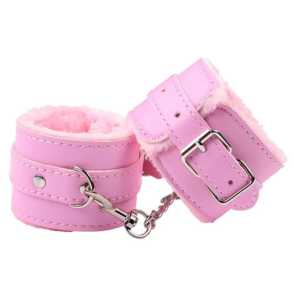 PU Leather Ankle Cuffs Sex Handcuff Bracelet Fur BSDM Handcuffs Sex Toys Handcuff Lock For Couple