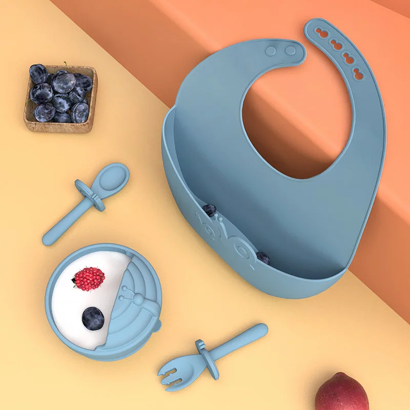 Free Sample Snail Shape Bpa Free Soft Feeding Custom Pacifier Long Sleeved Kids Silicona Waterproof Bib Silicone Baby Bib