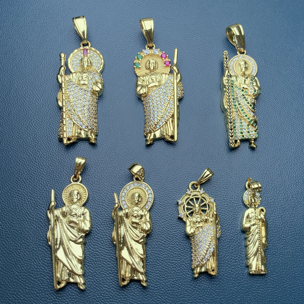 Religious jewelry Oro Laminado Catholic Saint Jude Pendant 18K Solid Gold Plated Figaro San Judas Tadeo Medalla Cadena Pendant
