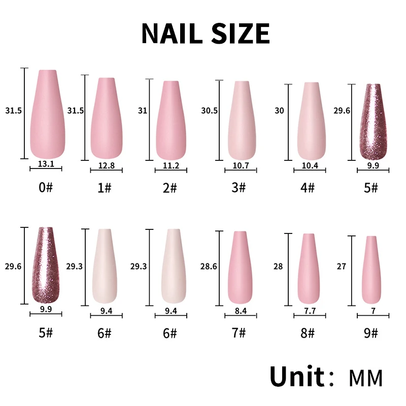 Hot selling Solid color matte ballet nail scrub long length false nail patch 24 piece/box