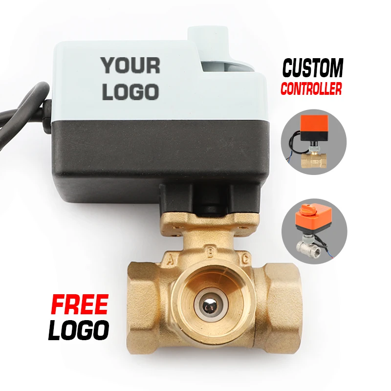 High Quality DN20 3/4' Three-Way Electric Water Valve with Manual Switch and AC220V Driver Square Connection AC Motor Type