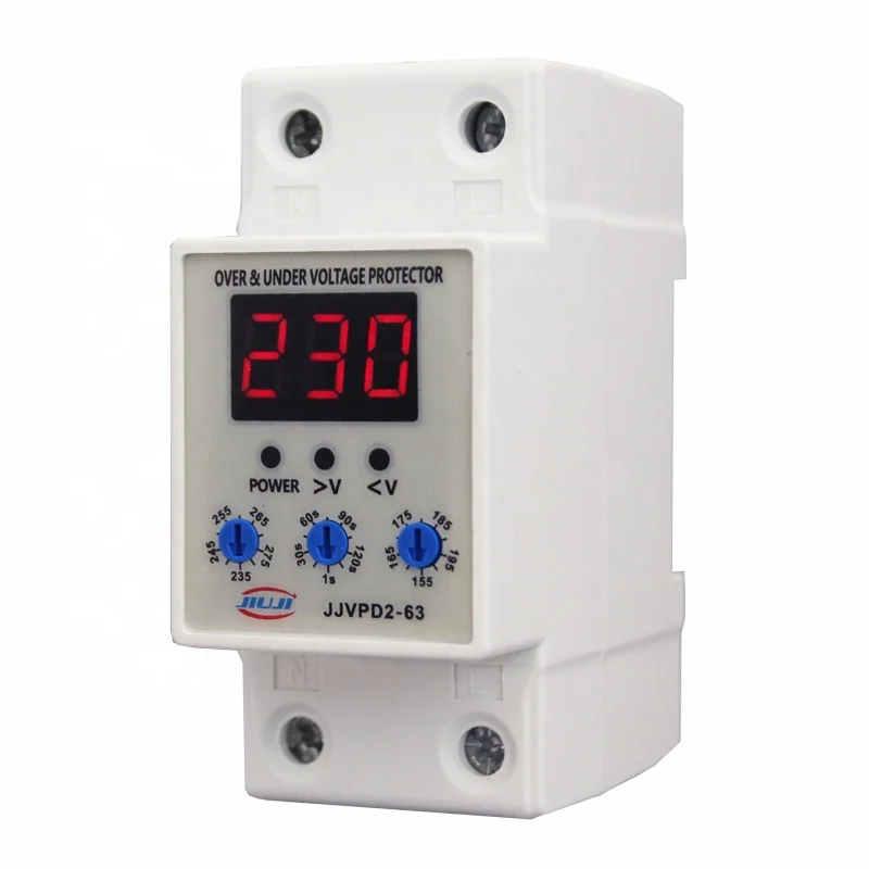 LED display 230V 60A Din rail Adjustable Over Under Voltage current Protective Device Protector Relay with button
