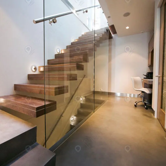 PRIMA Metal Wooden Glass Straight Stairs Modular Staircase Straight Stair Beam Straight Stairs Staircase for Home