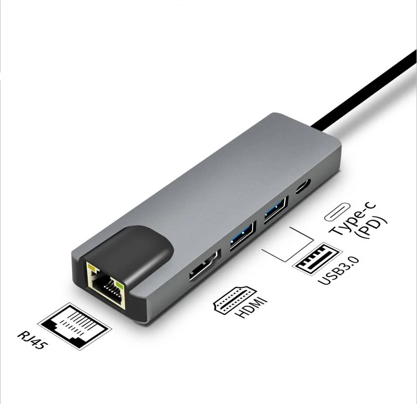 Popular Products High Quality RJ45 HDTV USB3.0 5 in 1 Ssb c HUB HDMI Adapter 4k HD Type-C to Rj45