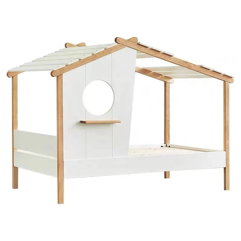 Tree house bed wood children bedroom furniture in single size with window and trundle bed