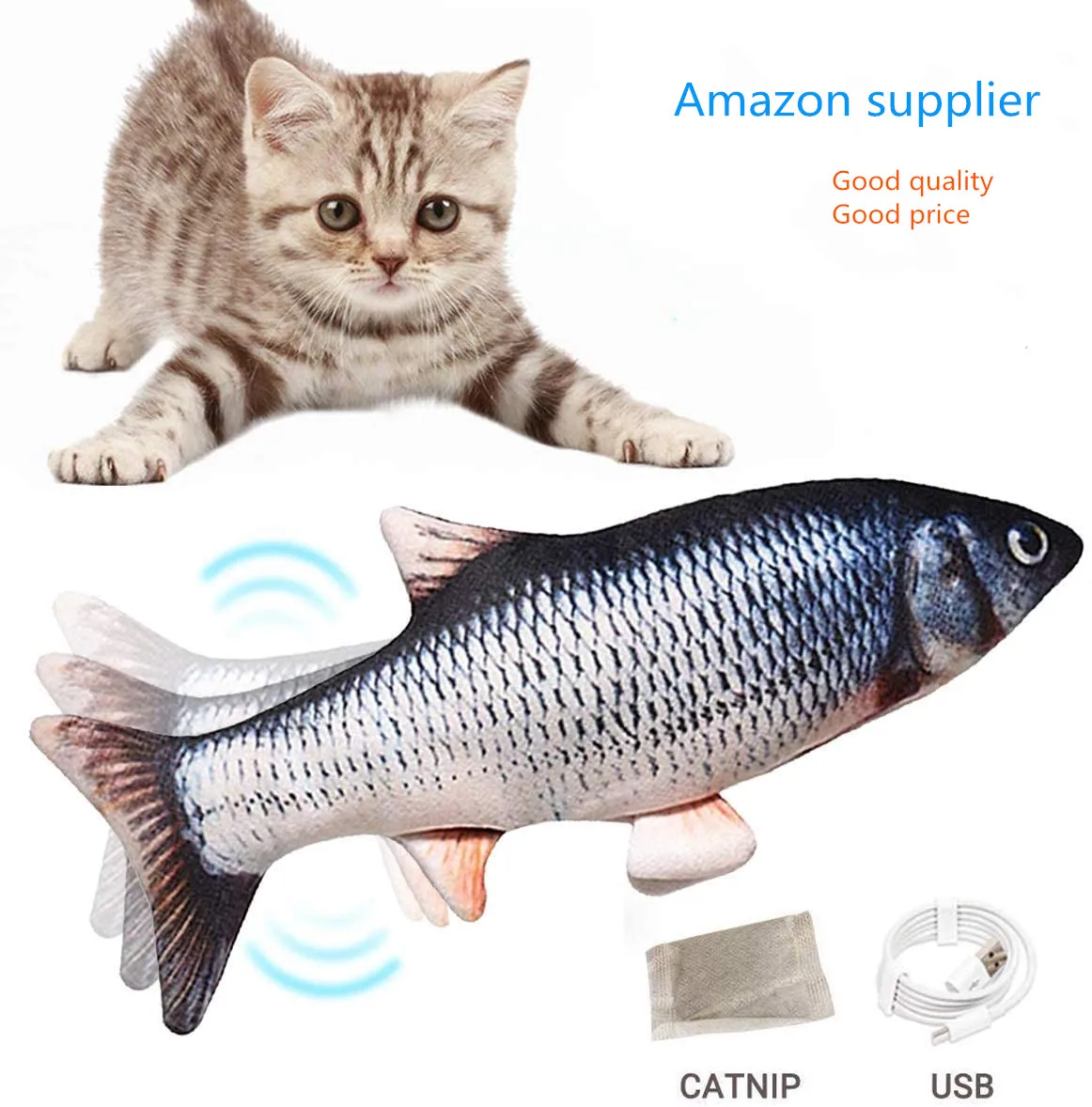 Amazon Supplier Electric Cat Kicker Fish Toy Realistic Fish flip flop Wiggle Fish Kitten Catnip Toy Interactive Toy For Cats