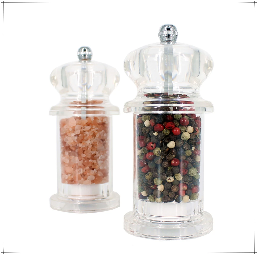 Clear Transparent Acrylic Salt and Pepper Miller Manual Ceramic Mill for Home Use with Custom Logo Box Packing