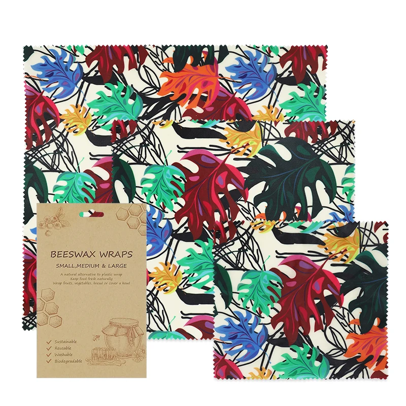 BSCI factory LFGB REACH test nature cotton custom print paper packaging bee wrap 3 wrapping beeswax