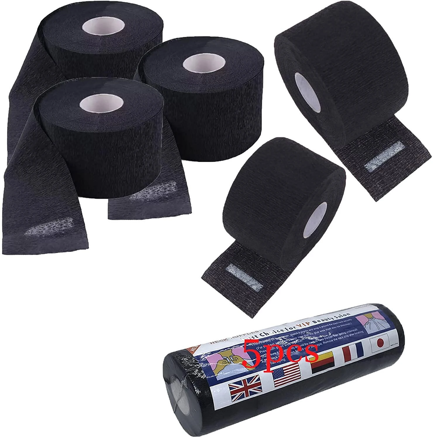 5 Rolls Disposable Barber Paper Neck Strips Disposable Neck Paper Protector Hairdressing Accessory Tool-Black color