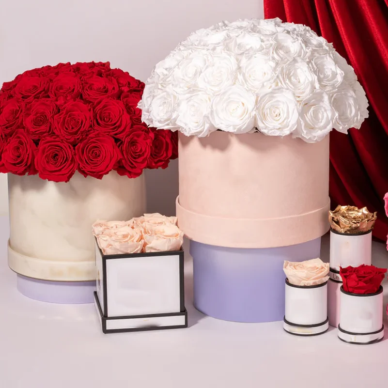 Real Touch Everlasting Rose Best Gift Box A Grade Eternal Immortal Roses Flower Head Preserved Real Roses in Square Bucket Box