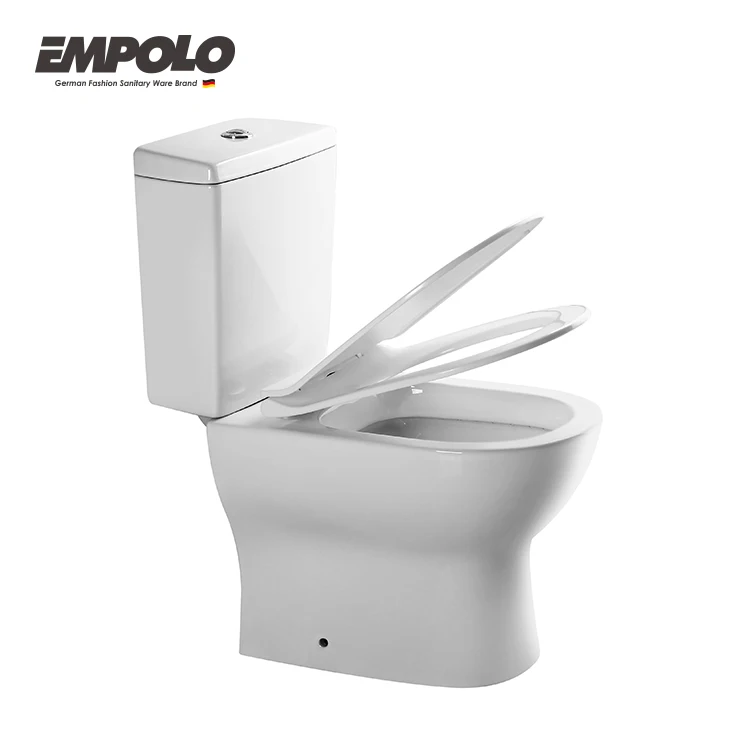 Empolo Glossy White Dual Flush Rimless Two Piece Toilet Bowl Ceramic European sanitry ware wc floor mount 2 piece s trap