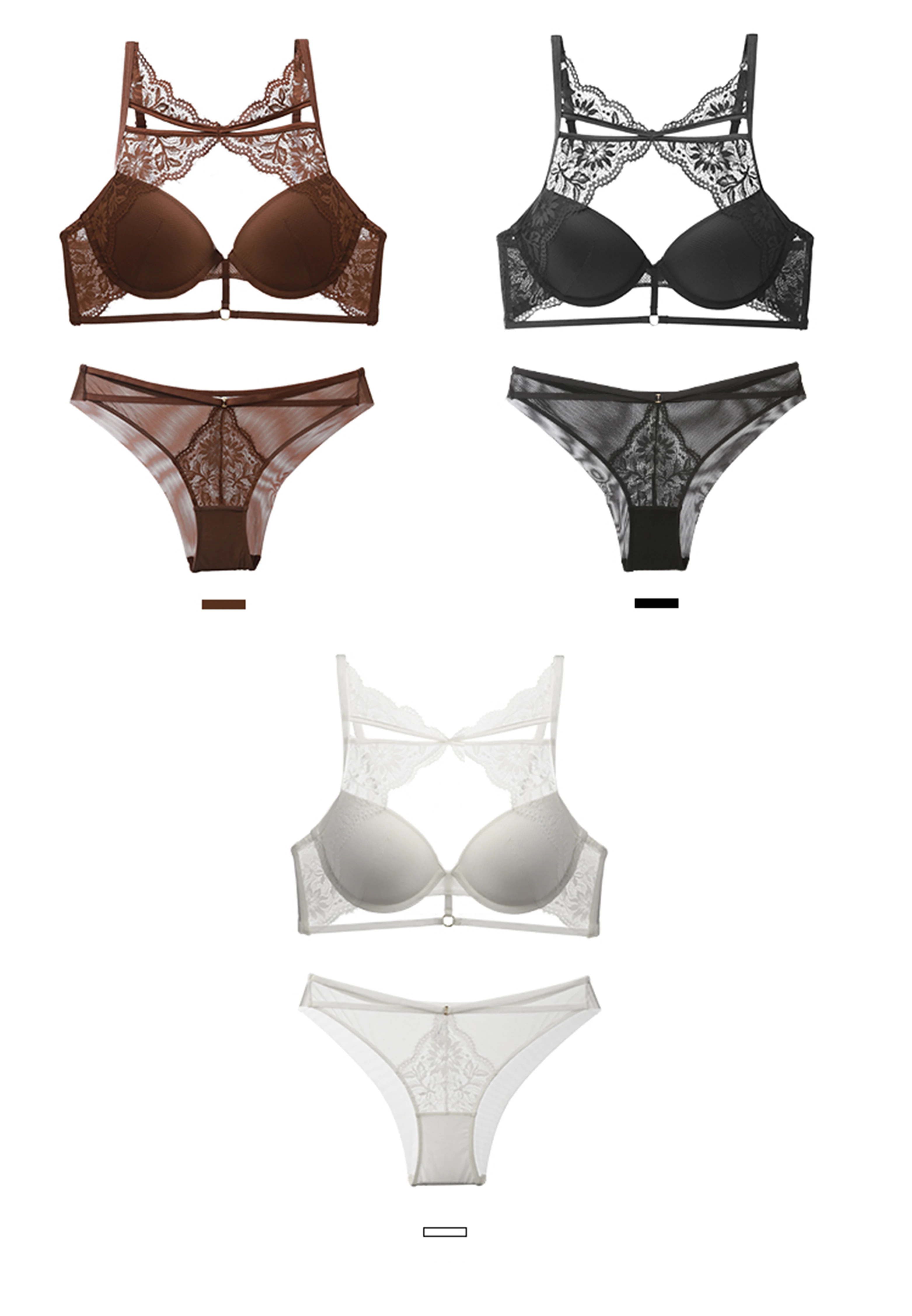 New Lace Bra and Panty Sets for Women Sexy Demi Cup Design Push Up Brassiere Mesh Briefs Lingerie Set Padded Underwear