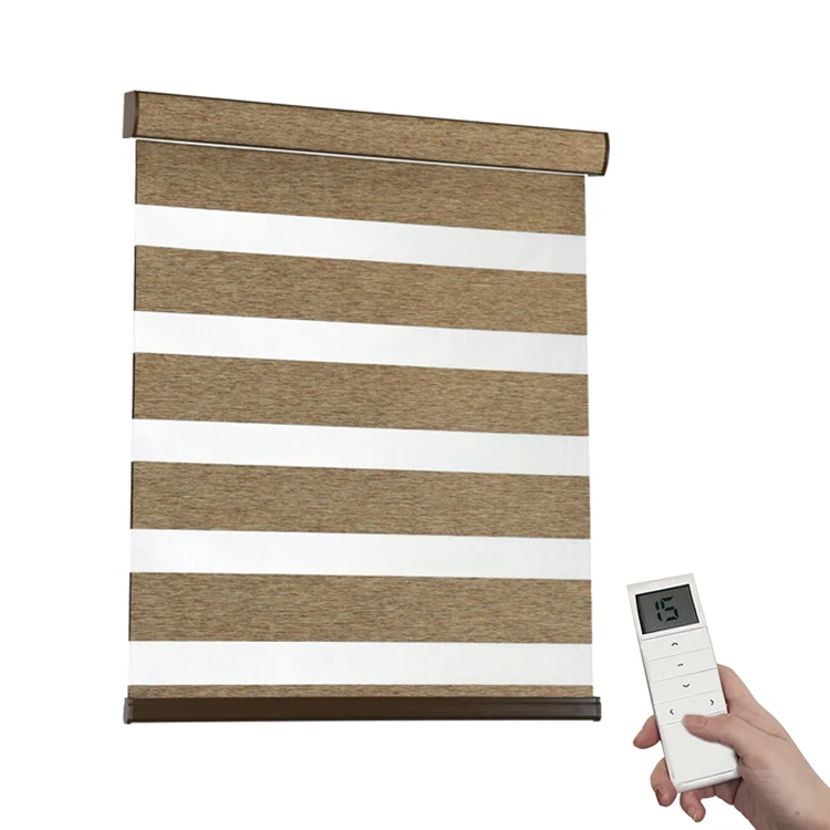 Motorized Zebra Blinds Double Layers Polyester Cordless Shades Blackout Motorized Zebra Blinds