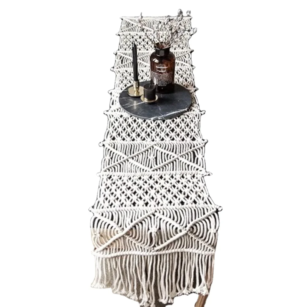Custom hand woven cotton macrame table runner table  for wedding banquet