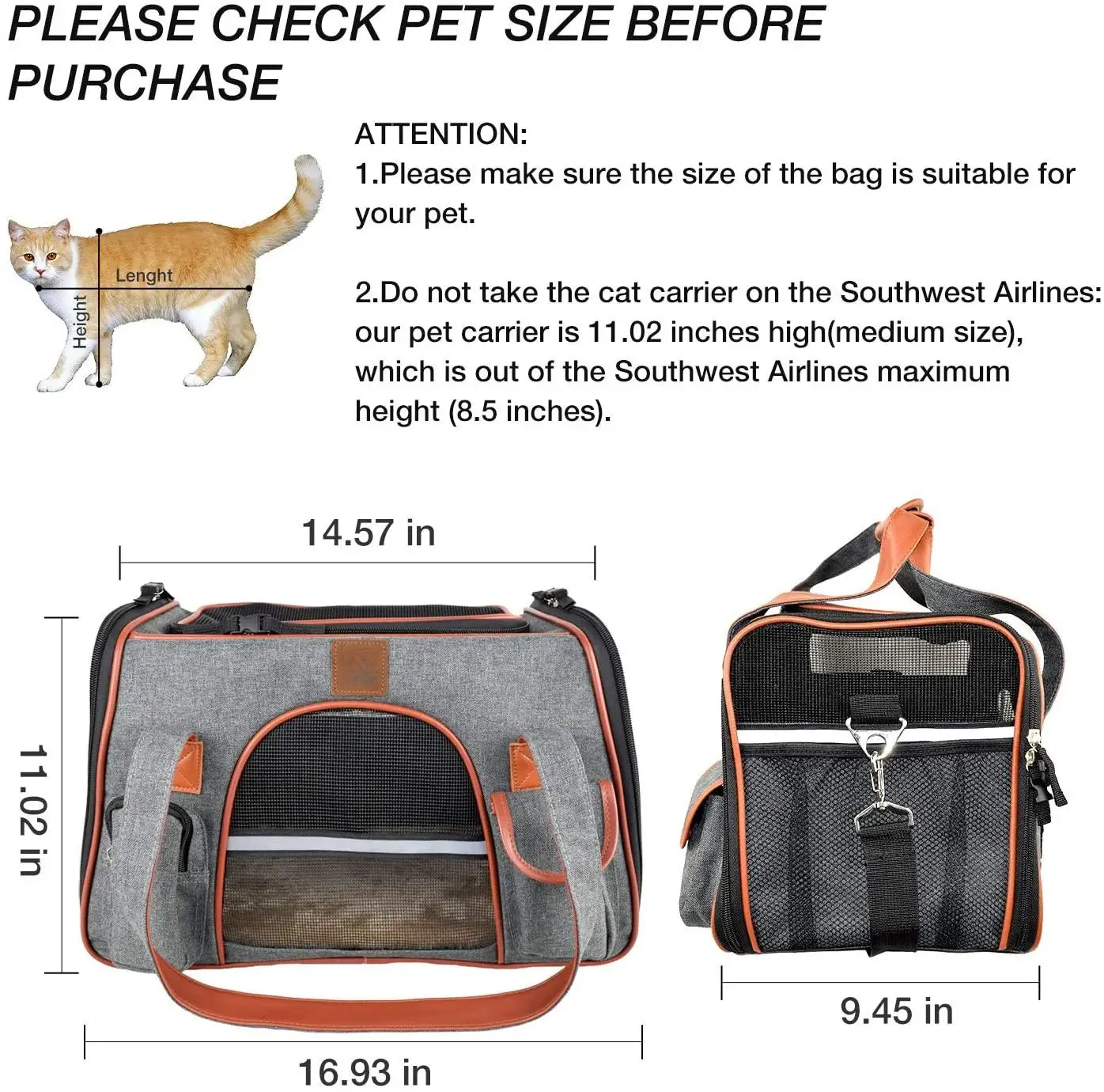 Pet Carrier for Cats and Small Dogs Airline Approved Soft Sided Carrier,Ventilated Pet Travel Carrier,Car Seat Safe Carrier