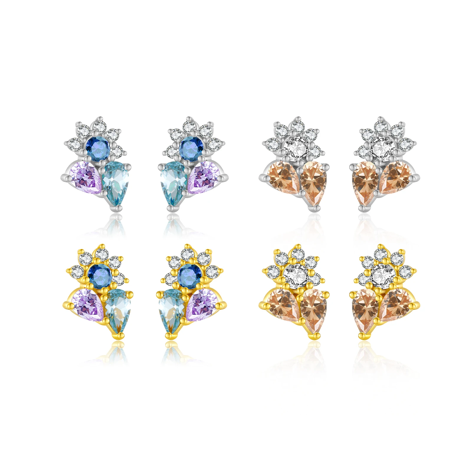 FUAMAY Colored Flower Stud Earrings Bling Bling Zircon Studs 925 Sterling Silver Zircon Earrings Women Flower Earrings Stud