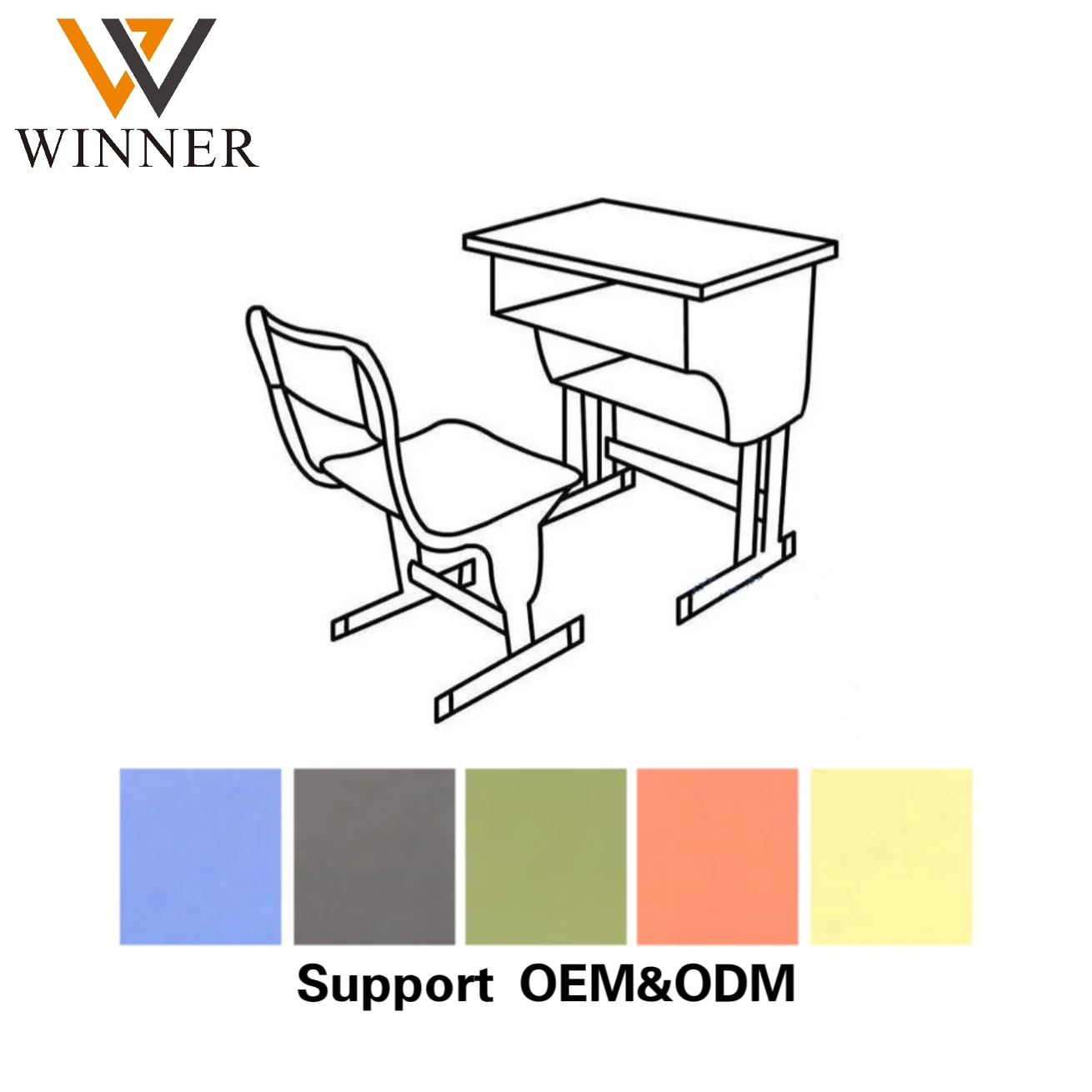 Manufacturer Provides Customizable Pattern School Double Iron Table And Chair With Abs Plastic Top