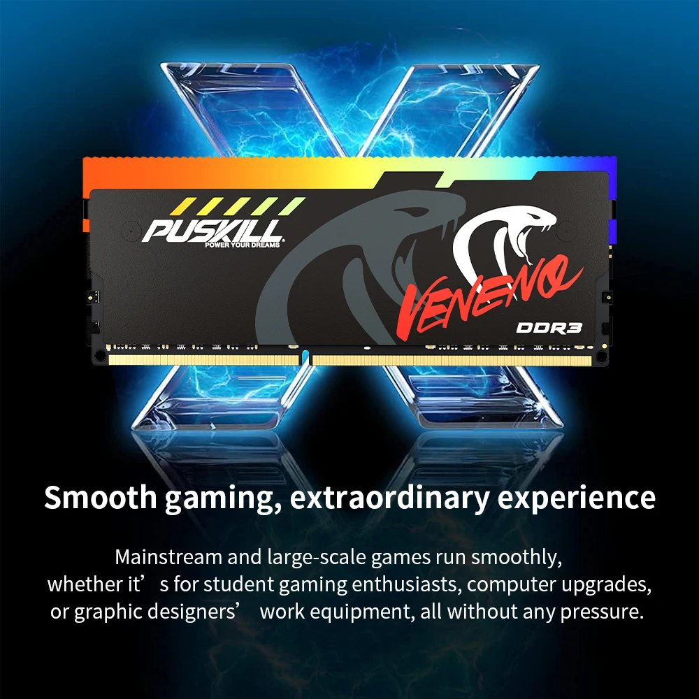 PUSKILL DDR3 RGB Desktop RAM 1.5V 1333MHz 1600MHz 4GB/8GB Capacity Compatible with ECC Function