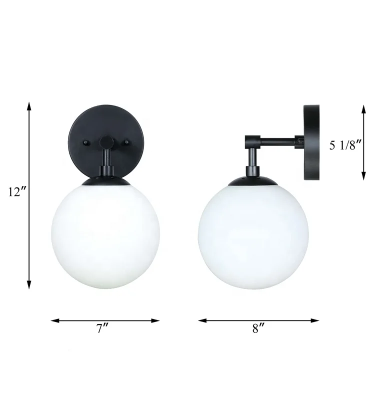 Factory Supply White Glass Ball Wall Light Matte Black Sconce Fixtures Modern Decorative Wall Lamp