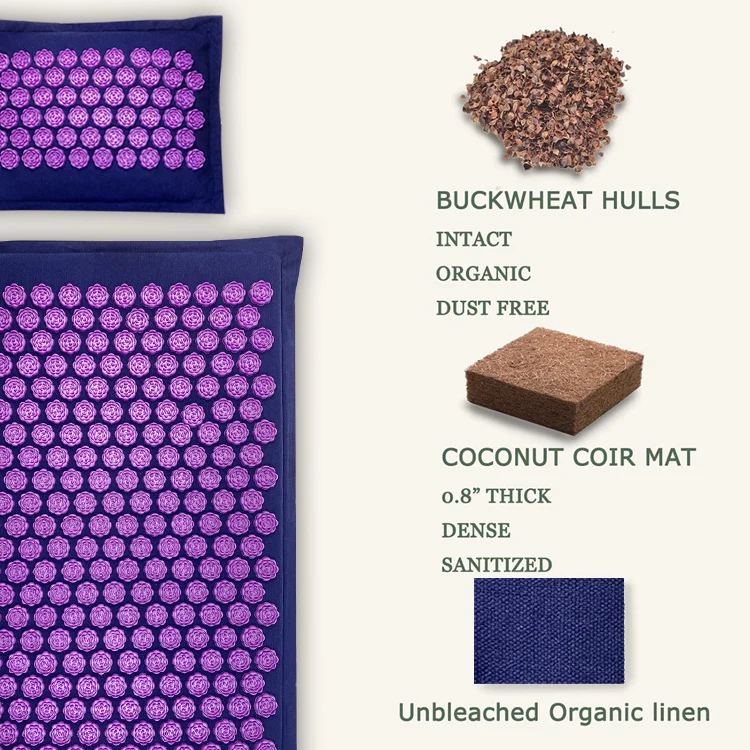 
Natural Organic Linen Yoga Yantra Foot Shakti Lotus Plastic Spikes Massage Eco Acupressure Mat And Pillow Set 