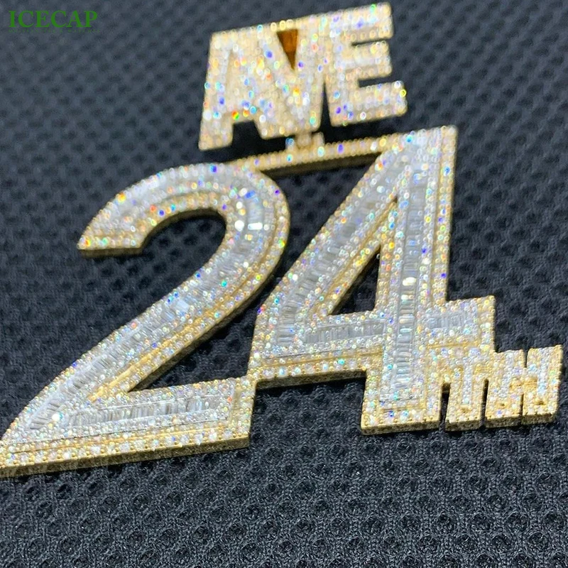 Fashion Jewelry Gold Plated Pendants Ice Out Moissanite Diamond Hip Hop 925 Sliver 24 Number pendant For Men