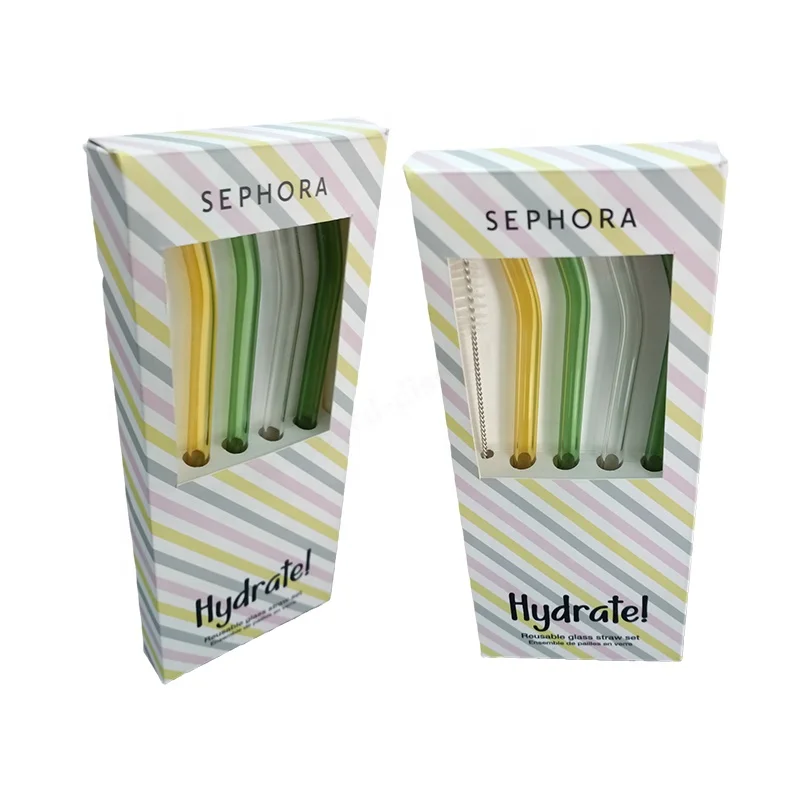 Custom Printing Logo Kraft Paper Box Folding Paper Straw Packaging Box With Window