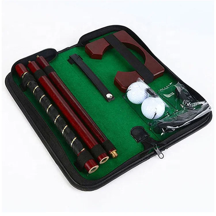 Indoor Mini Golf Putter Set Portable Wooden Golf Gift Set With Foldable Golf Club