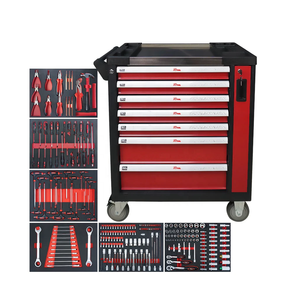 Lockable And Portable Multi-function Auto Repair Tool Box Trolley Cabinet Toolbox Multiple Compartments With Full Tools