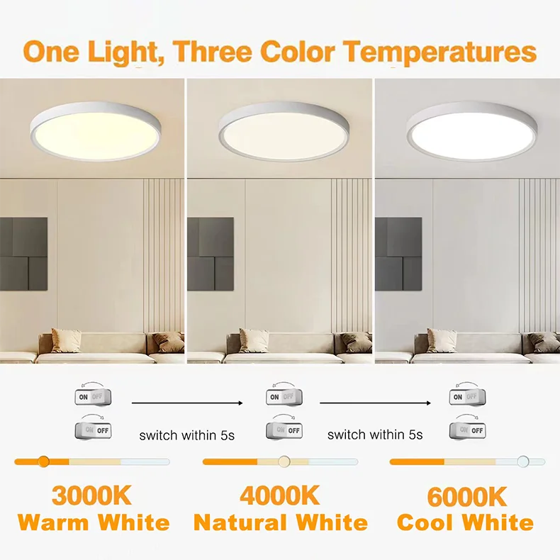 Easy Install Flush Mount White Black Round Panel Lamp Kitchen Bedroom Hallway Dimmable 18W 24W 36W LED Ultra Thin Ceiling Light