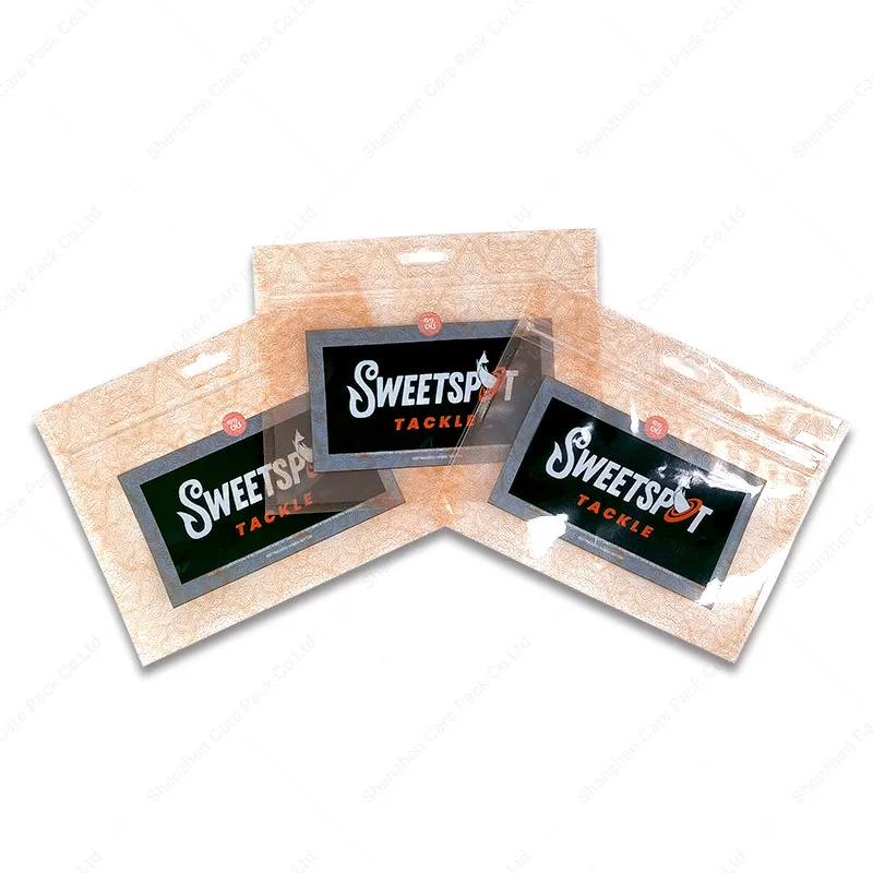 Custom Logo Printed Plastic Soft Fish Lure Packaging Bag With Zipper Glossy Flat Pouch Tackle Bait Three Side Sealed Bag