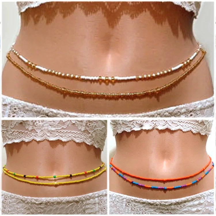 Bohemian Style Elastic Colorful Rice seed Multi Layer Belly Chain Bead African Waist Beads