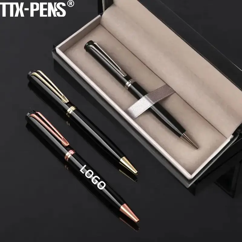 TTX креативная роскошная черная золотая металлическая шариковая ручка премиум класса для бизнеса офиса отеля с логотипом компании под заказ