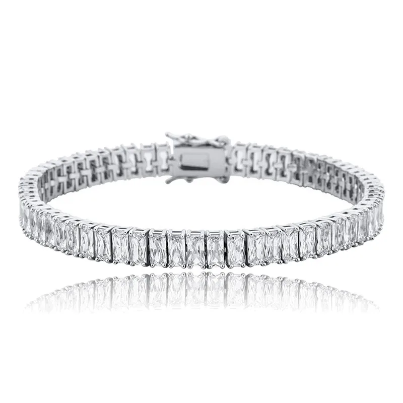 Tennis Bracelet Jewelry Gift Pave Setting Rectangle Stunning Zircon Real Fine Jewellery